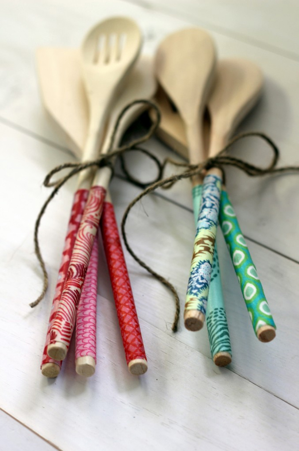 fabric-covered wooden spoons