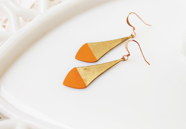 Acute Designs - Tangerine Dipped Brass Earrings