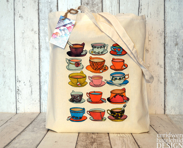 Ceridwen Hazelchild Design - Vintage Teacups and Saucers Eco Cotton Tote Bag