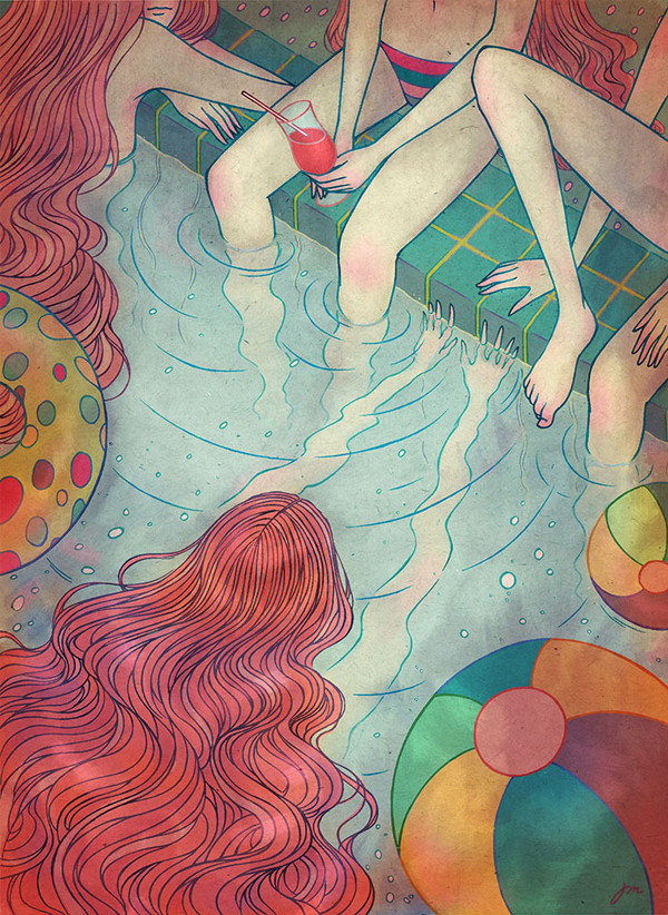 Jongmee Illustration | Girls in the Swimming Pool