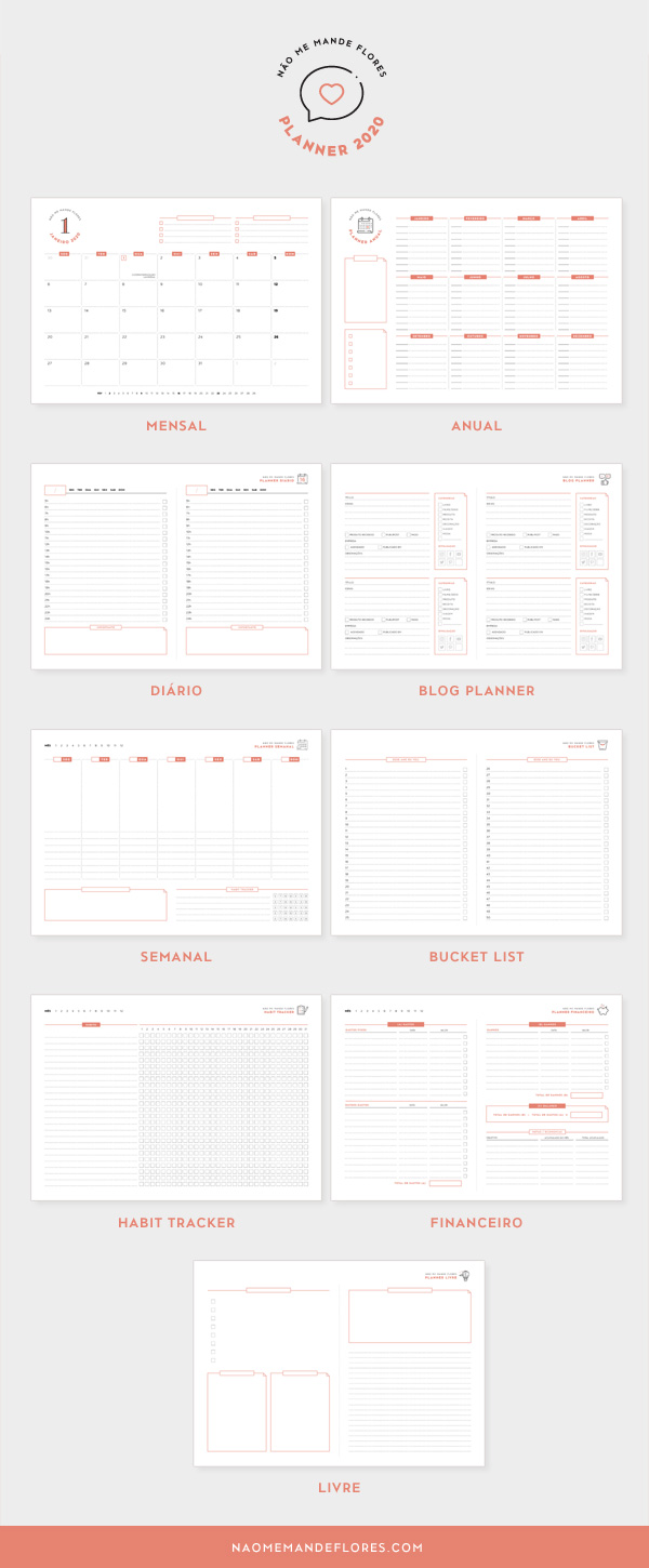 Planner Não Me Mande Flores 2020 | Download gratuito - freebie