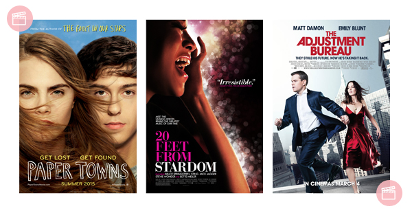 Os tres ultimos filmes: Paper Towns, 20 Feet From Stardom e The Adjustment Bureau