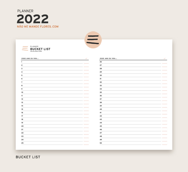 Planner 2022 Bucket List | Não Me Mande Flores FREEBIE/PRINTABLE