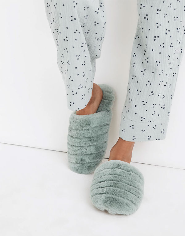 Quilted Scuff Slippers in Recycled Faux Fur | Madewell