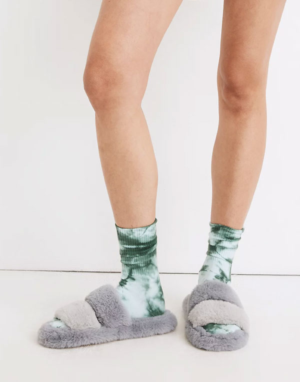 Two-Strap Scuff Slippers in Recycled Faux Fur | Madewell