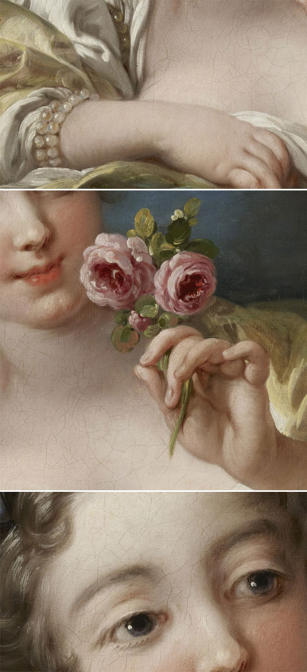 La fille avec des Roses (detalhes), François Boucher • 1760s